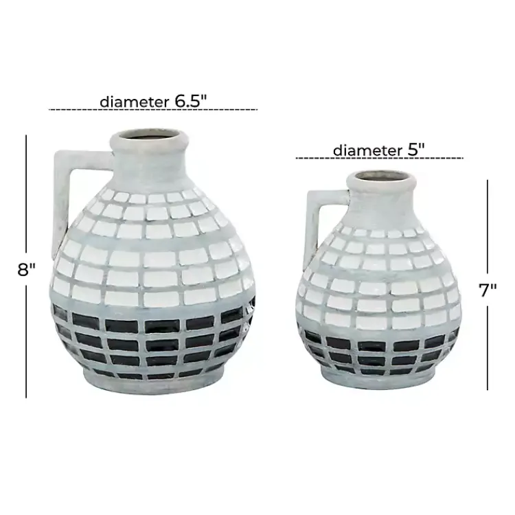 Vases>Kirklands Home White and Black Checkered Ceramic Vases, Set of 2