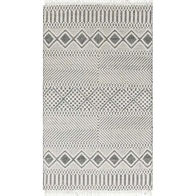 Kirklands Home White and Black Diamond Tassel Wool Area Rug, 5x7 Sale