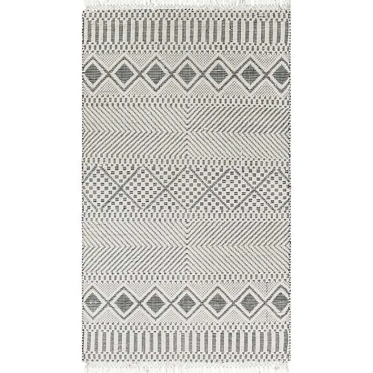 Kirklands Home White and Black Diamond Tassel Wool Area Rug, 8x10 Hot