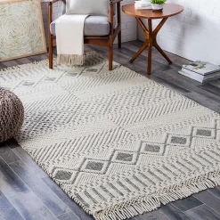 Kirklands Home White and Black Diamond Tassel Wool Area Rug, 8x10 Hot