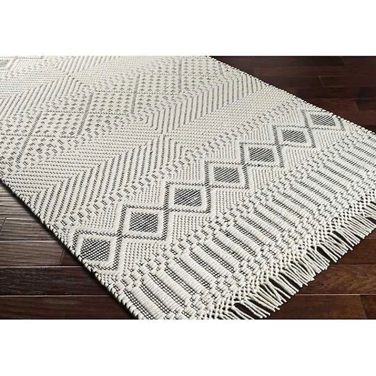 Kirklands Home White and Black Diamond Tassel Wool Area Rug, 8x10 Hot