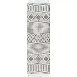 Kirklands Home White and Black Diamond Tassel Wool Runner, 2x8 Online