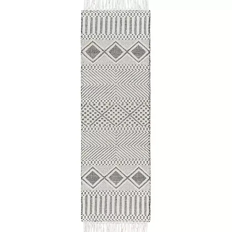 Kirklands Home White and Black Diamond Tassel Wool Runner, 2x8 Online