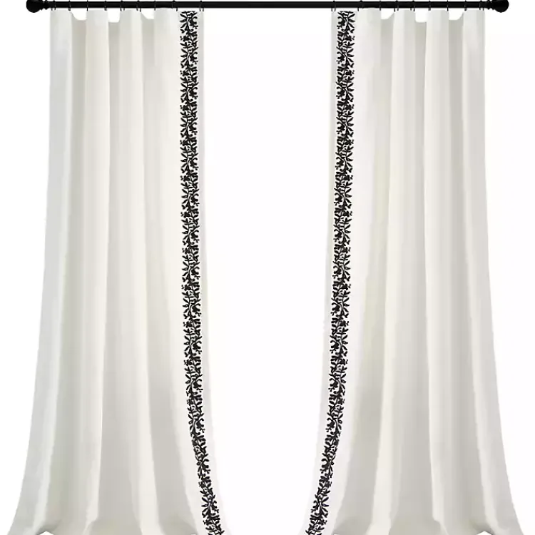 Kirklands Home White and Black Embroidered Curtain Panel, 84 in. Hot