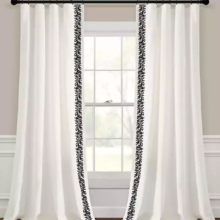 Kirklands Home White and Black Embroidered Curtain Panel, 84 in. Hot