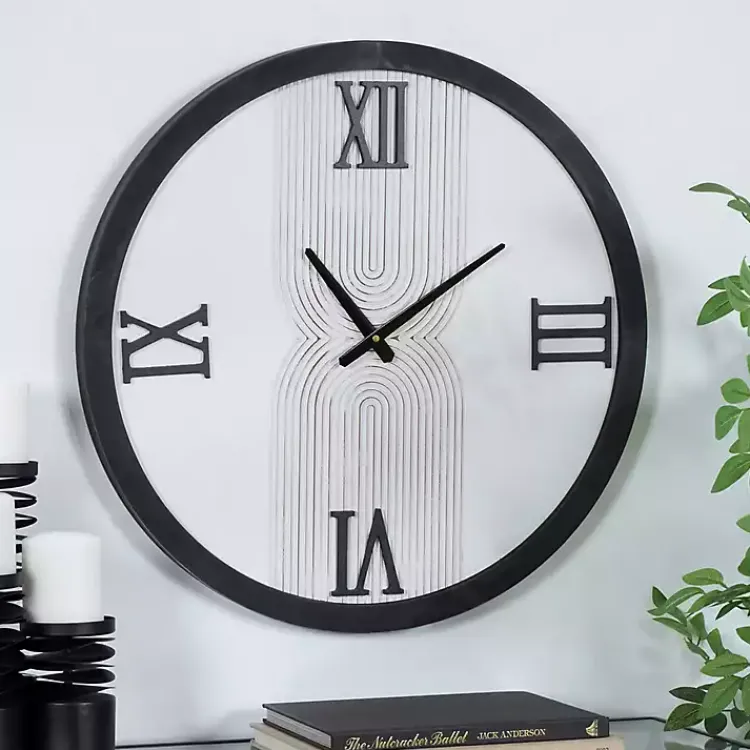 Kirklands Home White and Black Modern Wall Clock New