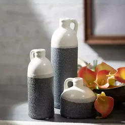 Vases>Kirklands Home White and Black Two-Toned Ceramic Vases, Set of 3