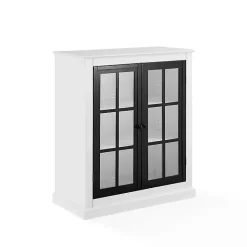Kirklands Home White and Black Windowpane Doors Cabinet Clearance