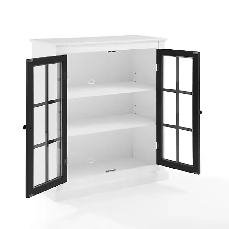 Kirklands Home White and Black Windowpane Doors Cabinet Clearance