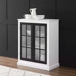 Kirklands Home White and Black Windowpane Doors Cabinet Clearance