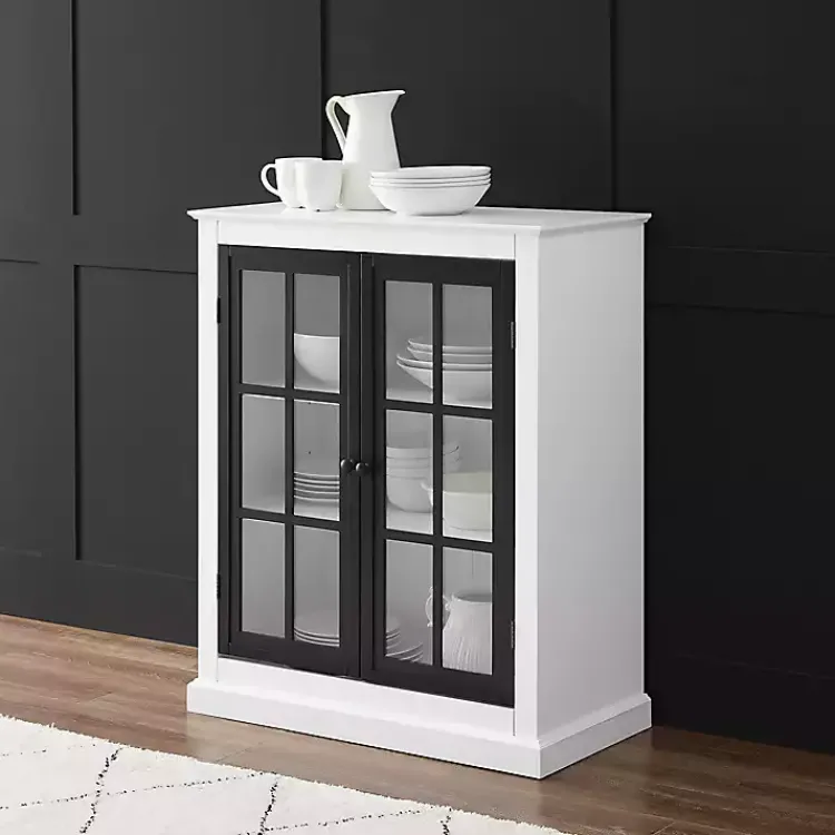 Kirklands Home White and Black Windowpane Doors Cabinet Clearance