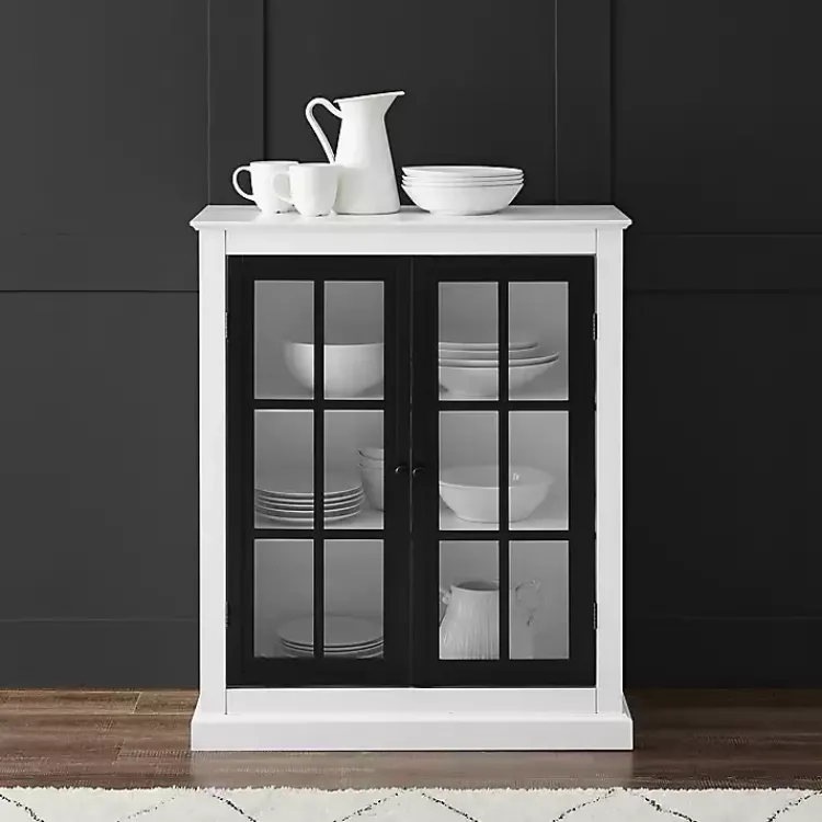 Kirklands Home White and Black Windowpane Doors Cabinet Clearance