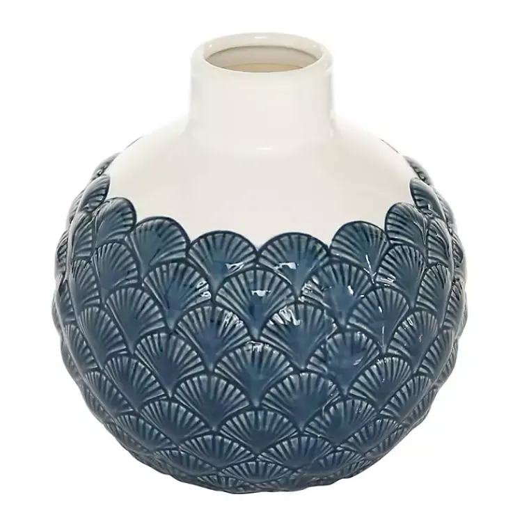 Vases>Kirklands Home White and Blue Coastal Ceramic Vase, 8 in.