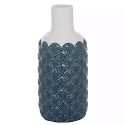 Vases>Kirklands Home White and Blue Coastal Ceramic Vase, 13 in.