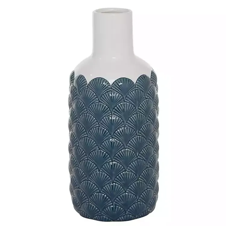 Vases>Kirklands Home White and Blue Coastal Ceramic Vase, 13 in.