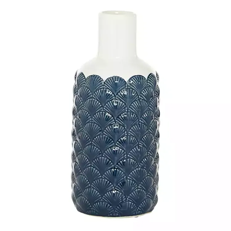 Vases>Kirklands Home White and Blue Coastal Ceramic Vase, 13 in.