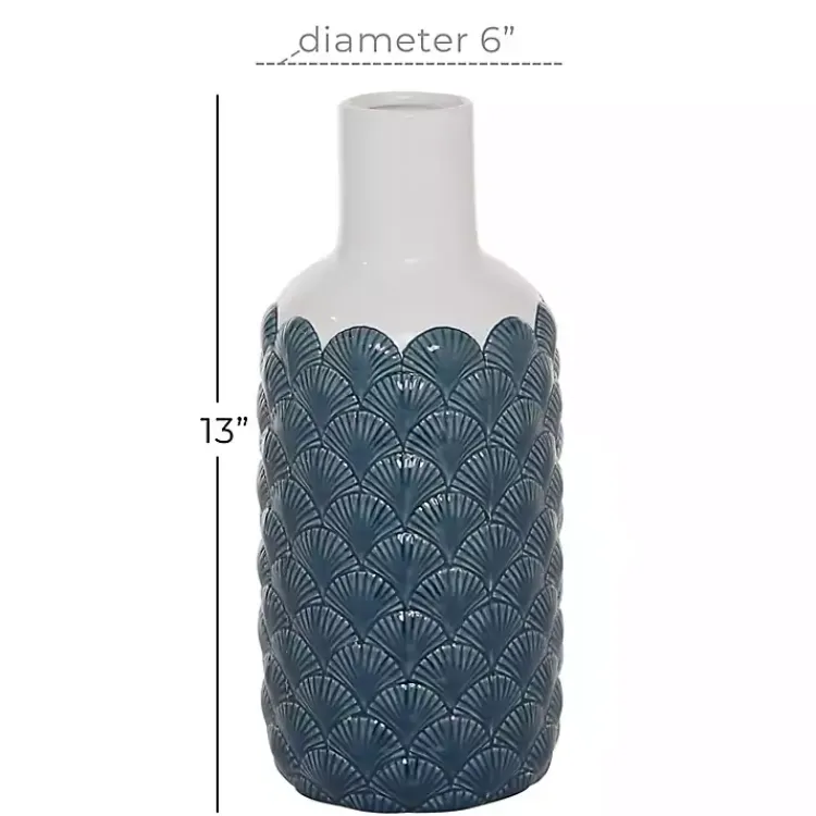 Vases>Kirklands Home White and Blue Coastal Ceramic Vase, 13 in.