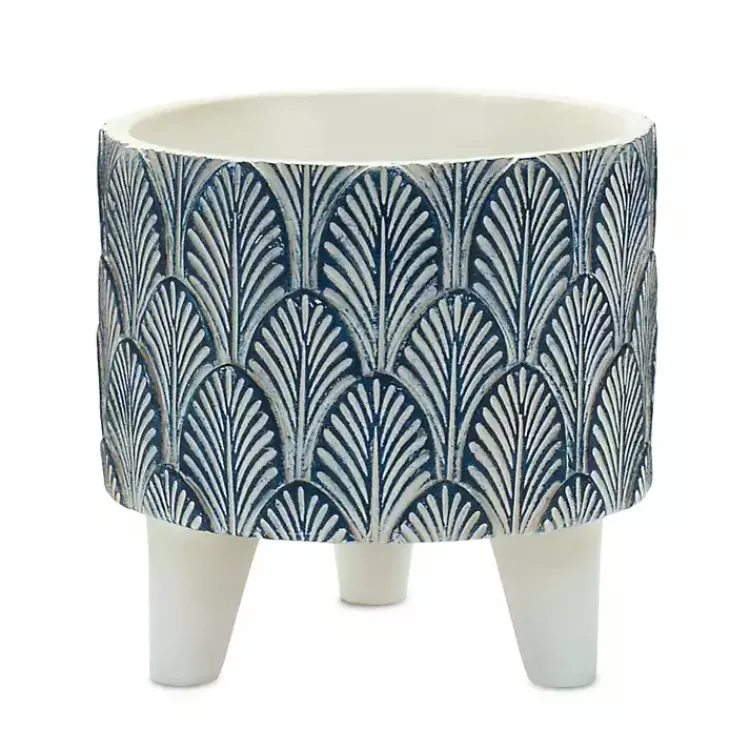 Kirklands Home White and Blue Geometric Pots with Legs, Set of 2 Clearance