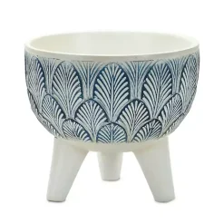 Kirklands Home White and Blue Geometric Pots with Legs, Set of 2 Clearance