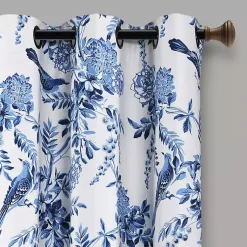 Kirklands Home White and Blue Grommet Curtain Panel Set, 84 in.
