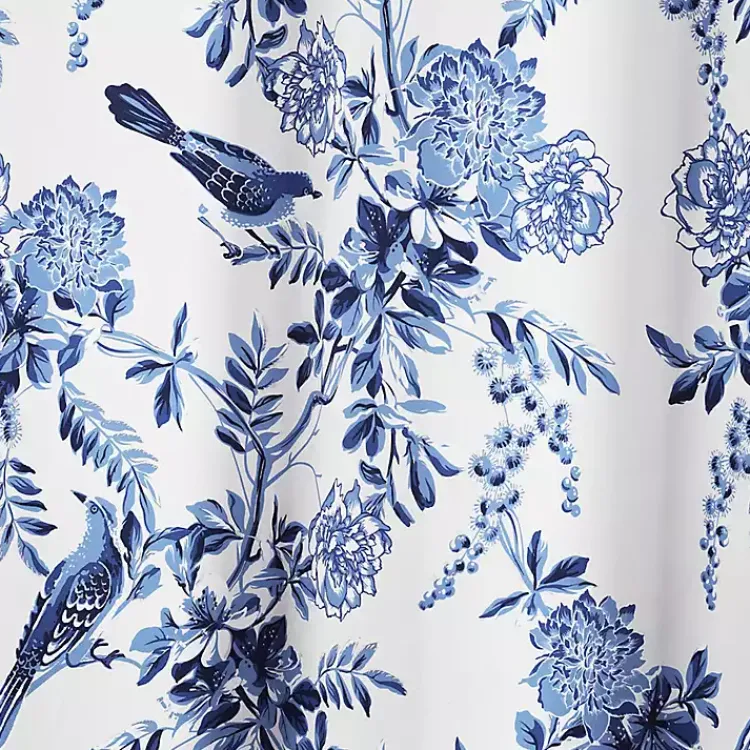 Kirklands Home White and Blue Grommet Curtain Panel Set, 84 in.