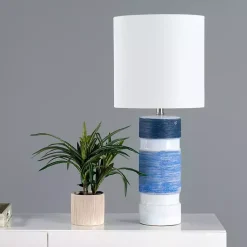 Kirklands Home and Blue Large Stripe Table Lamp White Hot