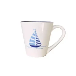 Kirklands Home White and Blue Nautical Mugs, Set of 4 Hot