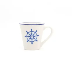 Kirklands Home White and Blue Nautical Mugs, Set of 4 Hot