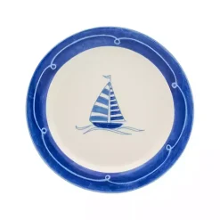 Kirklands Home White and Blue Nautical Salad Plate Set, Set of 4 Clearance