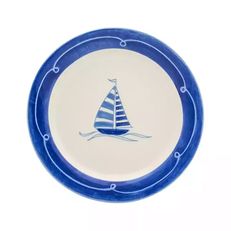 Kirklands Home White and Blue Nautical Salad Plate Set, Set of 4 Clearance