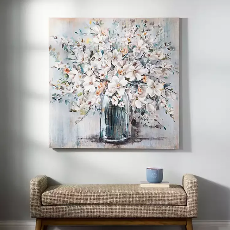 Kirklands Home White and Blue Soft Floral Canvas Art Print New