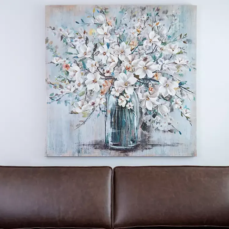 Kirklands Home White and Blue Soft Floral Canvas Art Print New