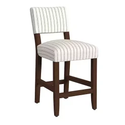 Kirklands Home White and Blue Striped Dark Walnut Counter Stool New