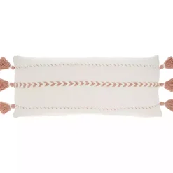 Pillows>Kirklands Home White and Blush Braided Stripe Lumbar Pillow