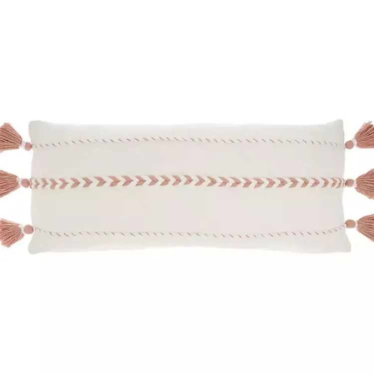 Pillows>Kirklands Home White and Blush Braided Stripe Lumbar Pillow