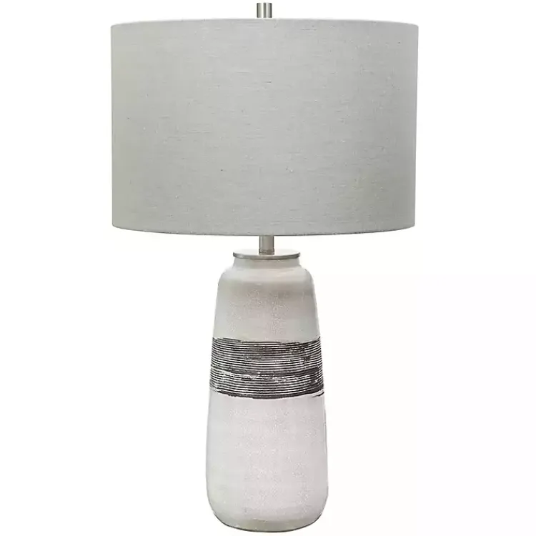 Kirklands Home White and Brown Distressed Stripe Table Lamp Gray Discount