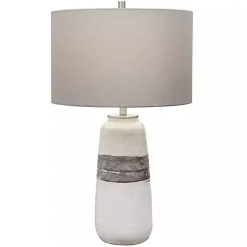Kirklands Home White and Brown Distressed Stripe Table Lamp Gray Discount