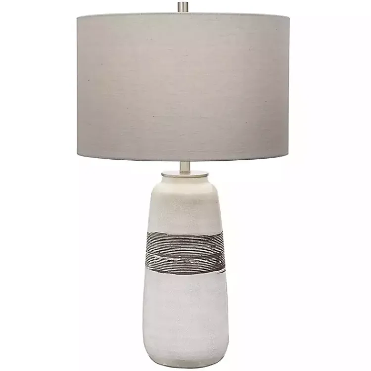 Kirklands Home White and Brown Distressed Stripe Table Lamp Gray Discount