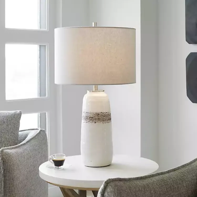 Kirklands Home White and Brown Distressed Stripe Table Lamp Gray Discount