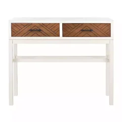 Kirklands Home White and Brown Herringbone Console Table Best