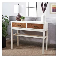 Kirklands Home White and Brown Herringbone Console Table Best