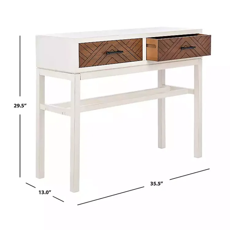 Kirklands Home White and Brown Herringbone Console Table Best