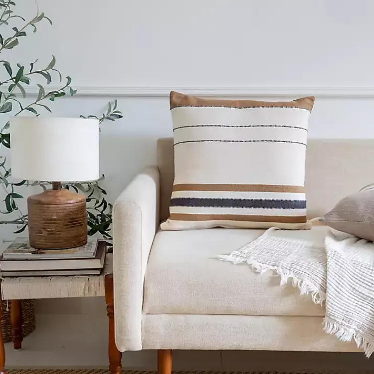 Pillows>Kirklands Home White and Brown Striped Pillow