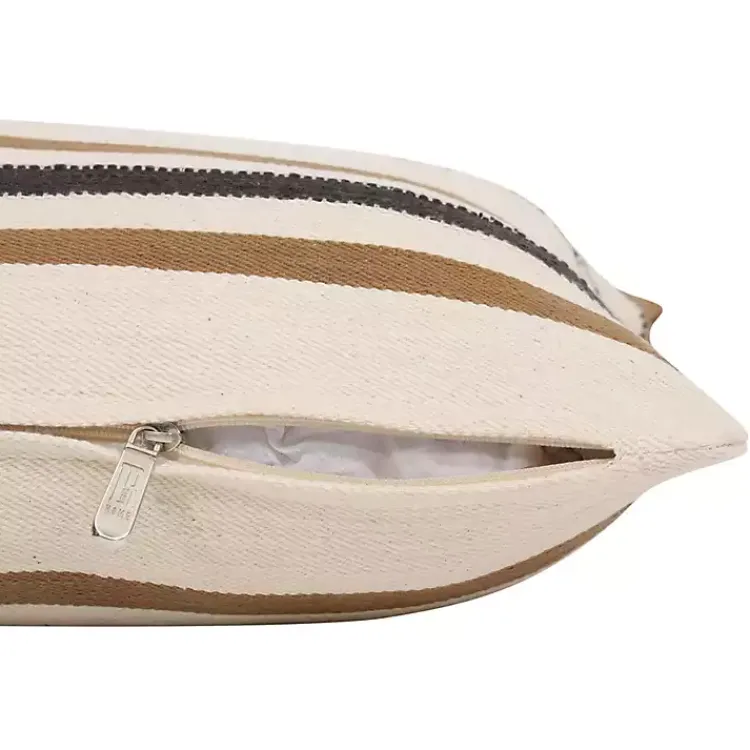 Pillows>Kirklands Home White and Brown Striped Pillow