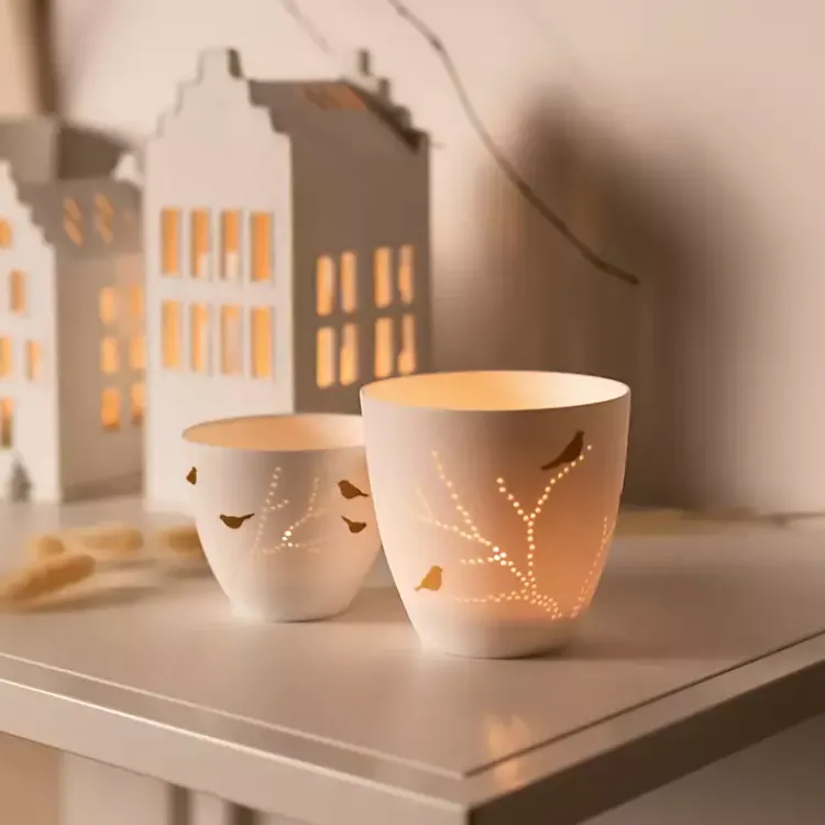 Candle Holders>Kirklands Home White and Gold Bird Small Tealight Candle Holder