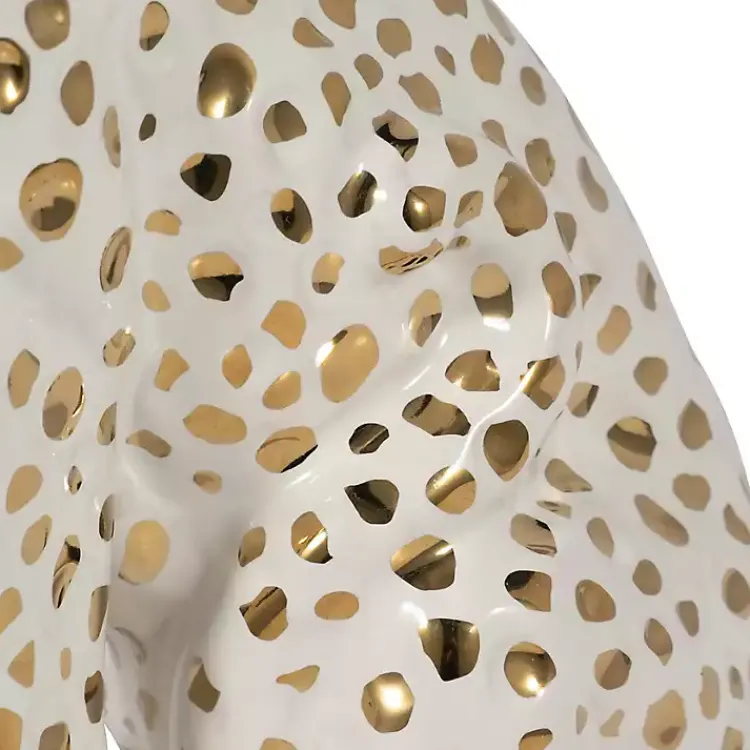 Statues & Figurines>Kirklands Home White and Gold Ceramic Sitting Leopard Statue