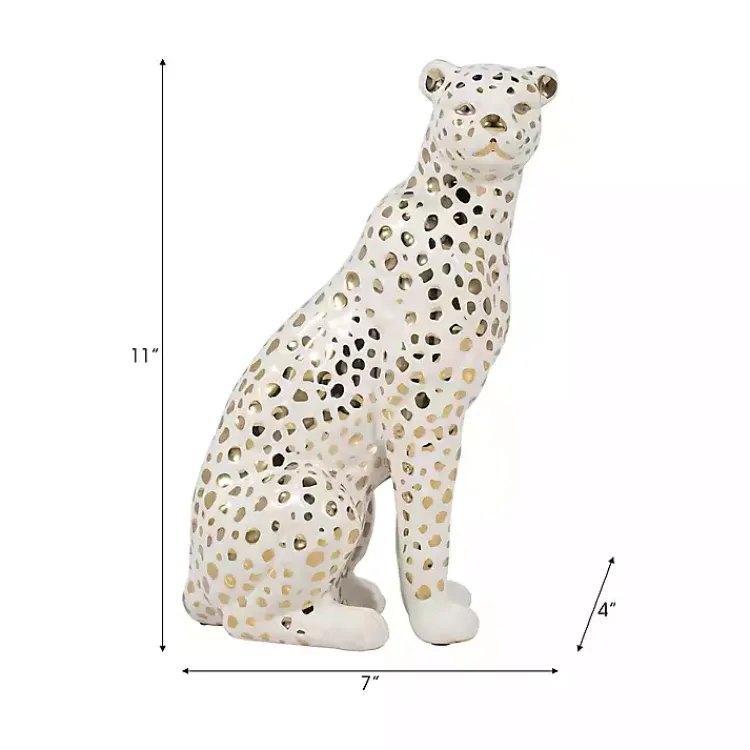 Statues & Figurines>Kirklands Home White and Gold Ceramic Sitting Leopard Statue