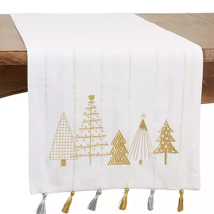 Christmas Dining & Entertaining>Kirklands Home White and Gold Christmas Tree Table Runner