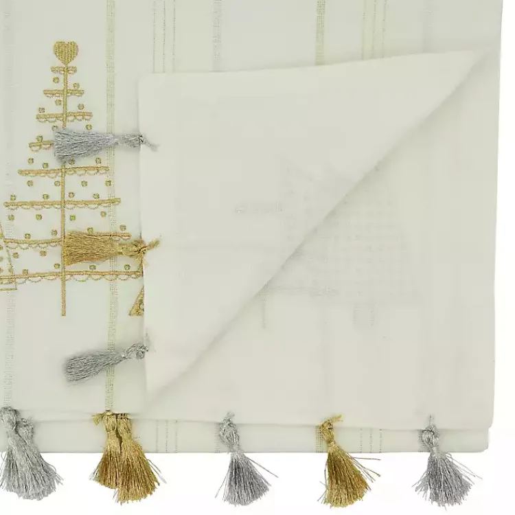 Christmas Dining & Entertaining>Kirklands Home White and Gold Christmas Tree Table Runner