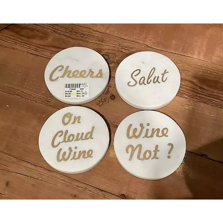 Kirklands Home White and Gold Marble Wine Coasters, Set of 4 Hot